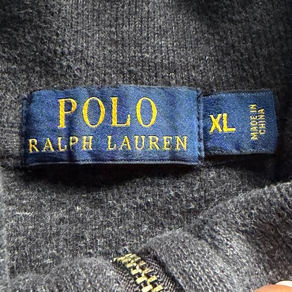 Polo Ralph Lauren Men’s Gray Quarter Zip Sweater Heather Knit Pullover Red Pony - Picture 9 of 11